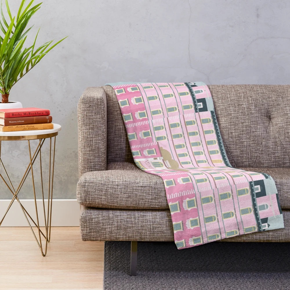 Grand Budapest Hotel inspired plush blanket with minimalist design