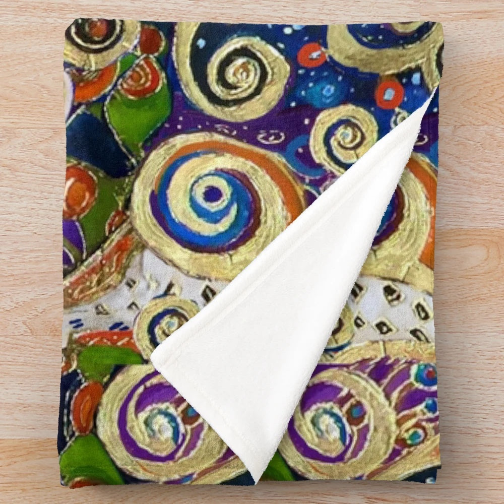 Gustav Klimt inspired plush blanket with tree of life design