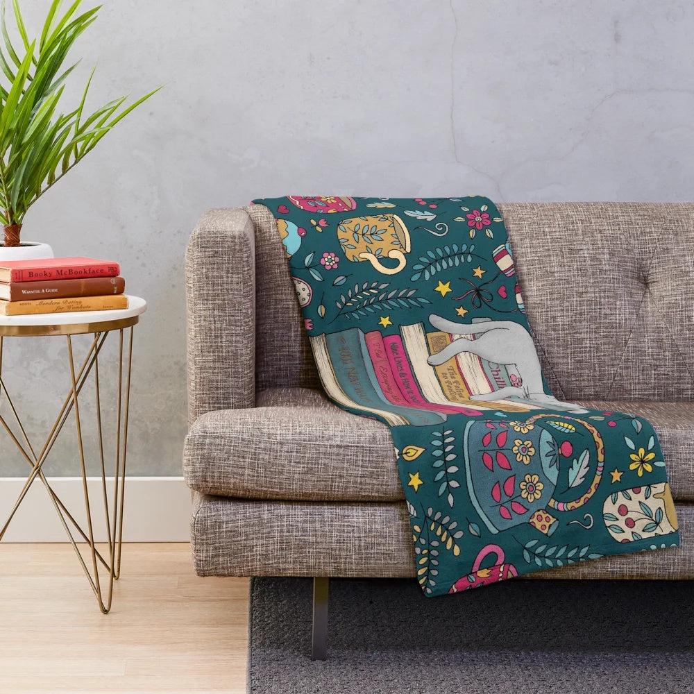 Cozy plush blanket with a cat and hygge inspired design