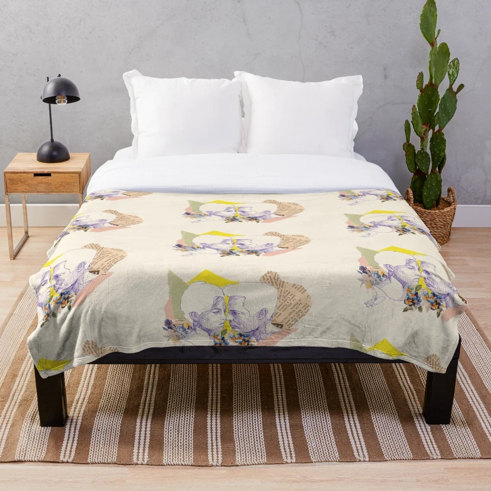 Plush blanket with a collage design featuring Marcello Mastroianni and Claudia Cardinale, iconic stars of Italian cinema