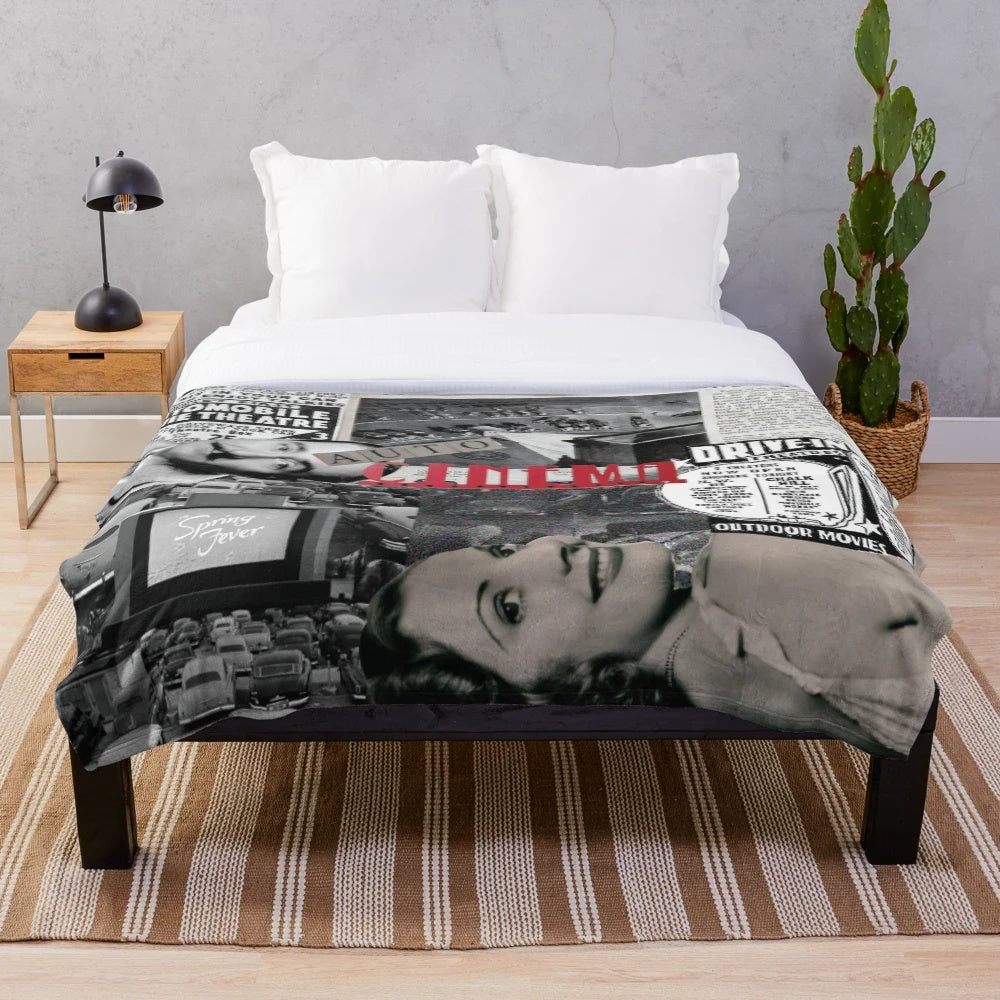 Plush blanket featuring a design inspired by classic drive-in cinema