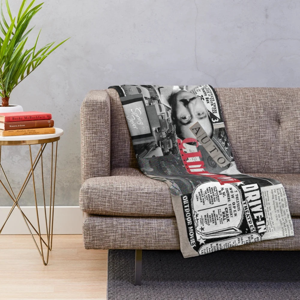 Plush blanket featuring a design inspired by classic drive-in cinema