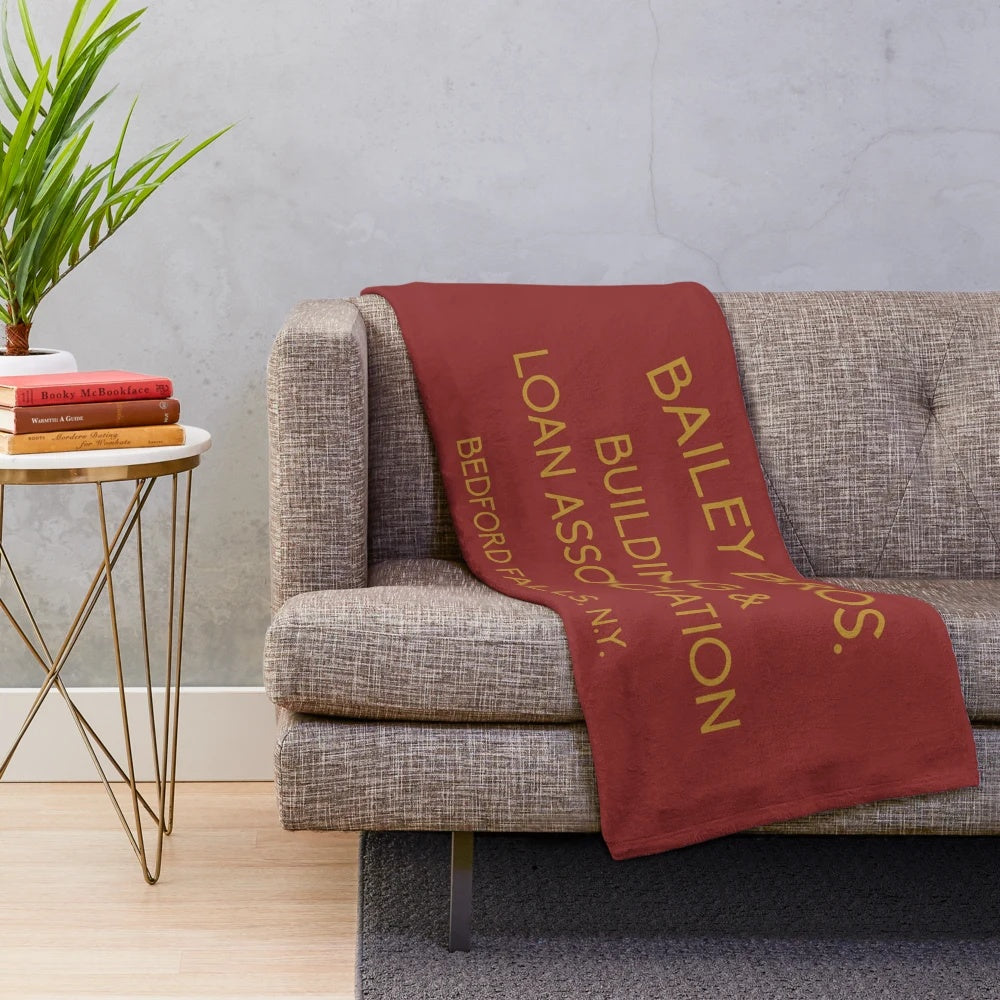 Plush blanket with Bedford Falls design from "It's a Wonderful Life