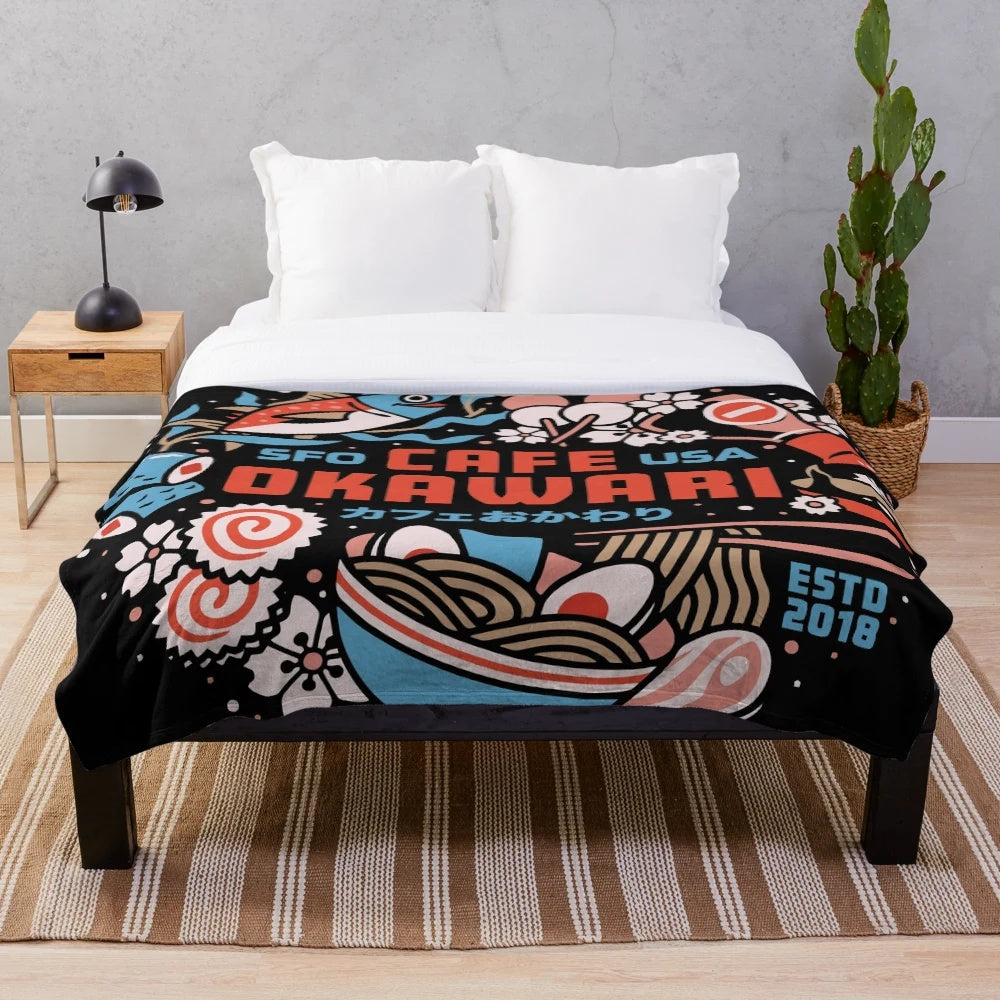 Plush blanket featuring Japanese coffee aesthetics