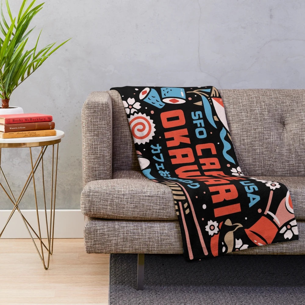 Plush blanket featuring Japanese coffee aesthetics