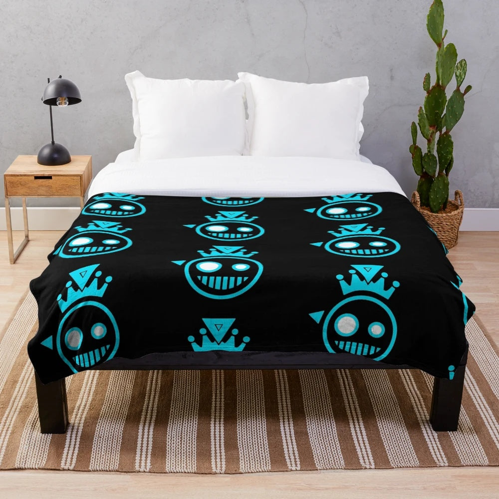 Plush blanket featuring the Blixer boss character from the video game Just Shapes and Beats