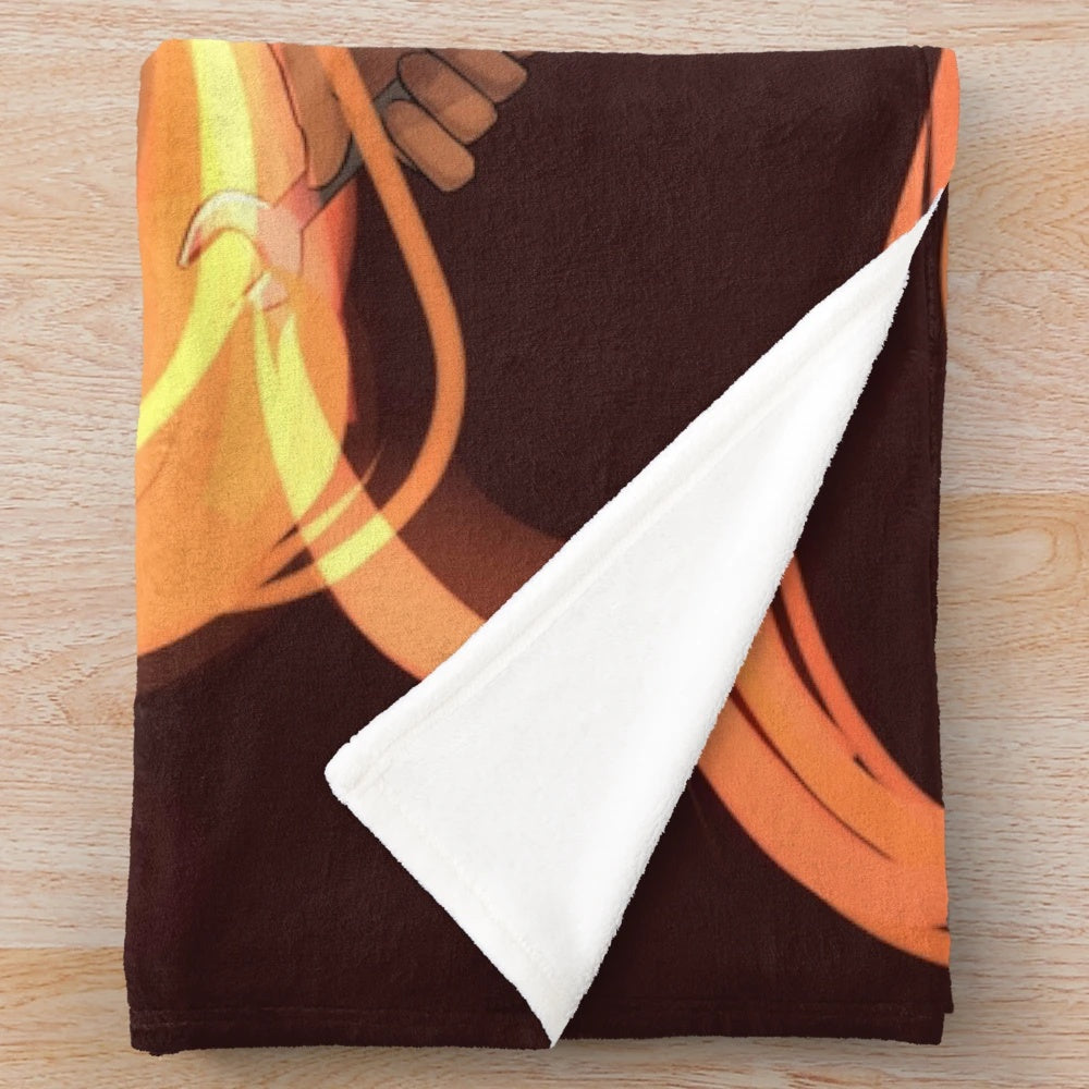 Plush blanket with fire and mythological imagery
