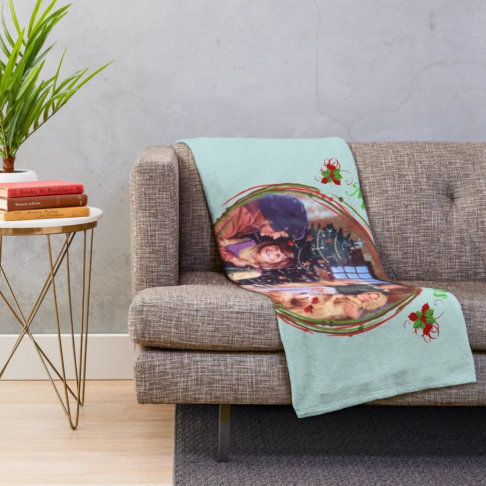Plush Christmas blanket featuring a scene from "Little House on the Prairie
