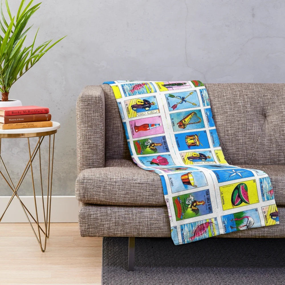 Plush blanket featuring Mexican bingo and lottery symbols