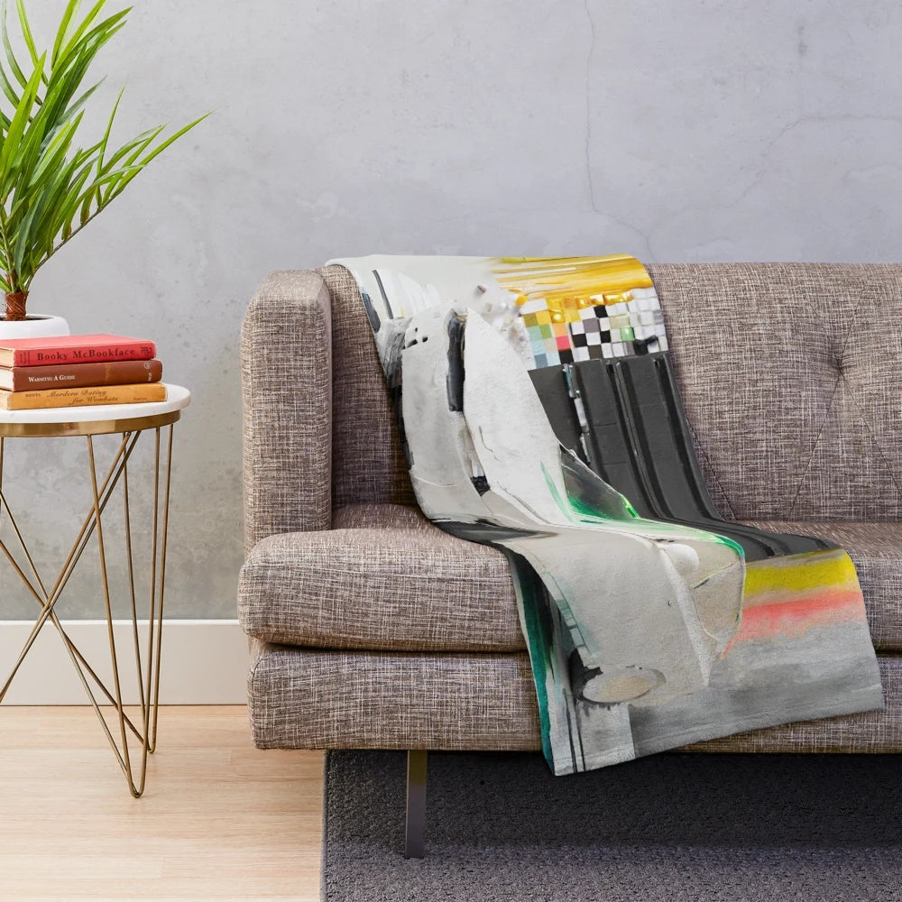 Plush blanket featuring a minimalist oil painting design of a car