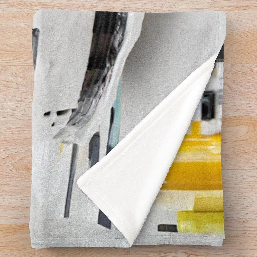 Plush blanket featuring a minimalist oil painting design of a car