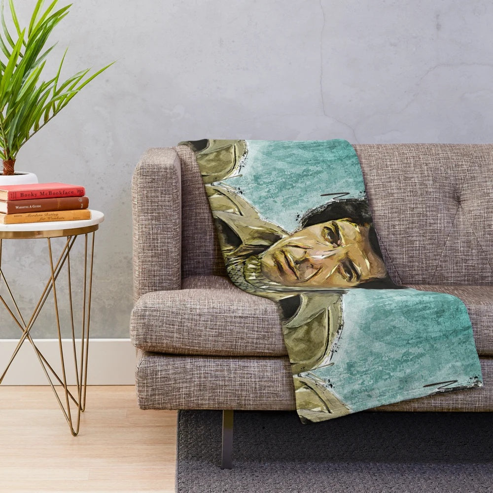 Plush blanket featuring art design inspired by the legendary singer-songwriter Leonard Cohen