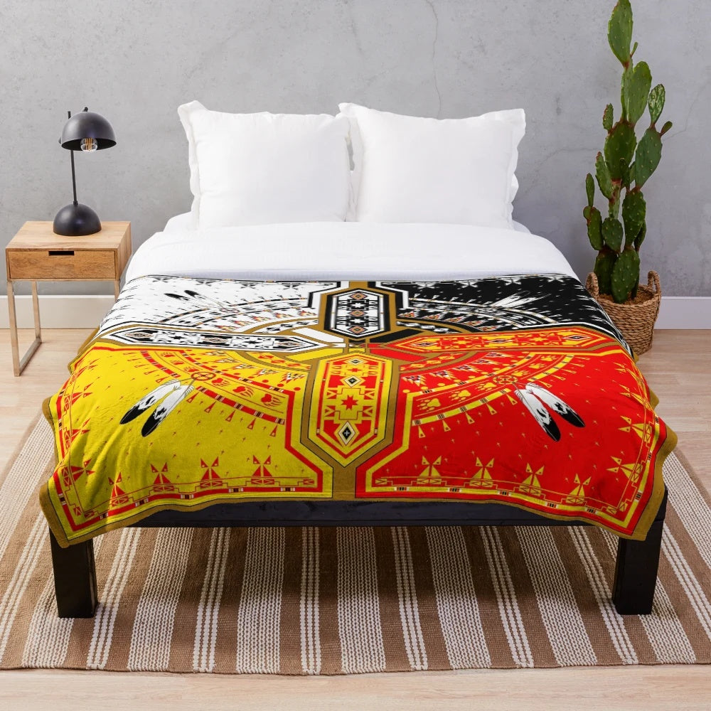 Plush blanket with Native American four directions design