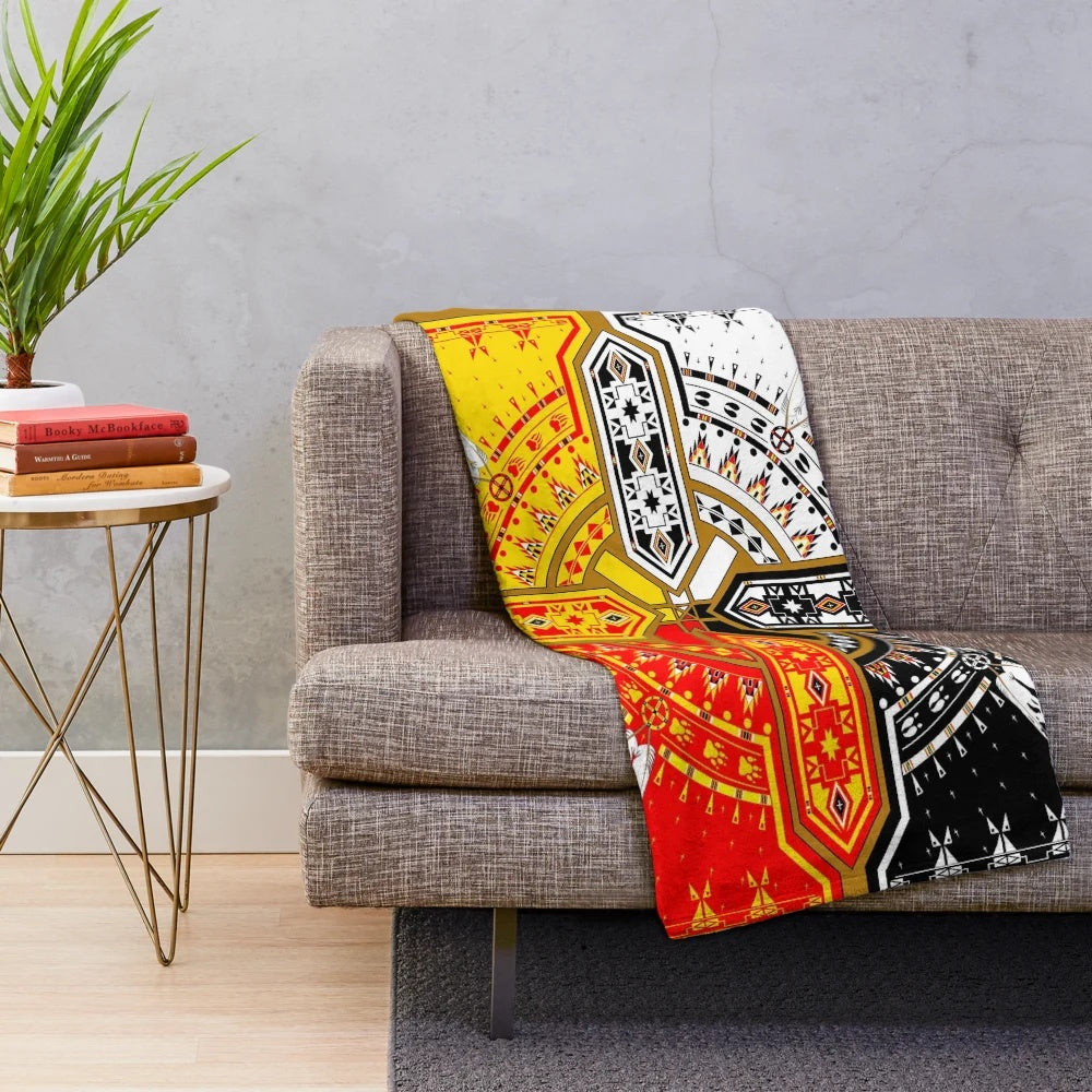 Plush blanket with Native American four directions design