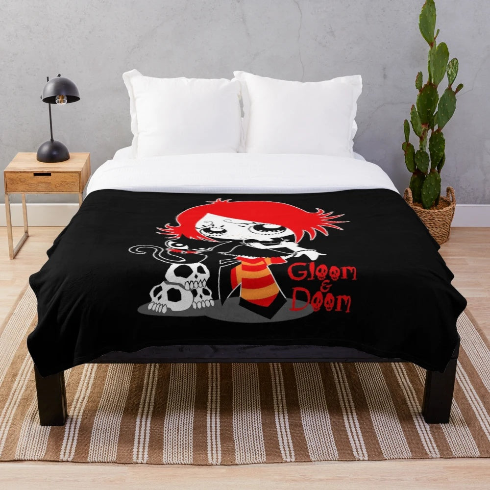Soft and cozy plush blanket featuring the characters Ruby Gloom and Doom Kitty