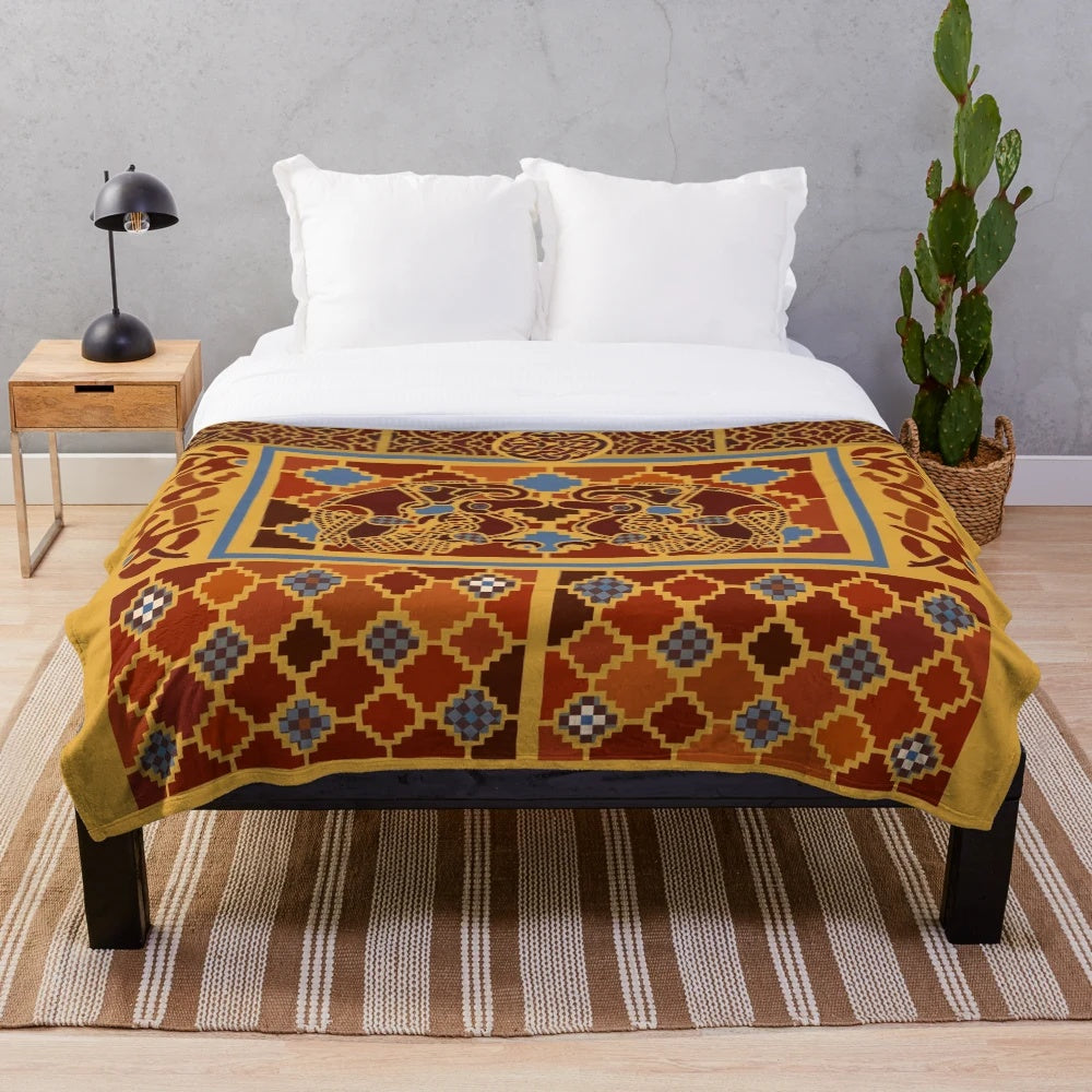 Plush blanket with eagle design inspired by the Sutton Hoo archaeological site
