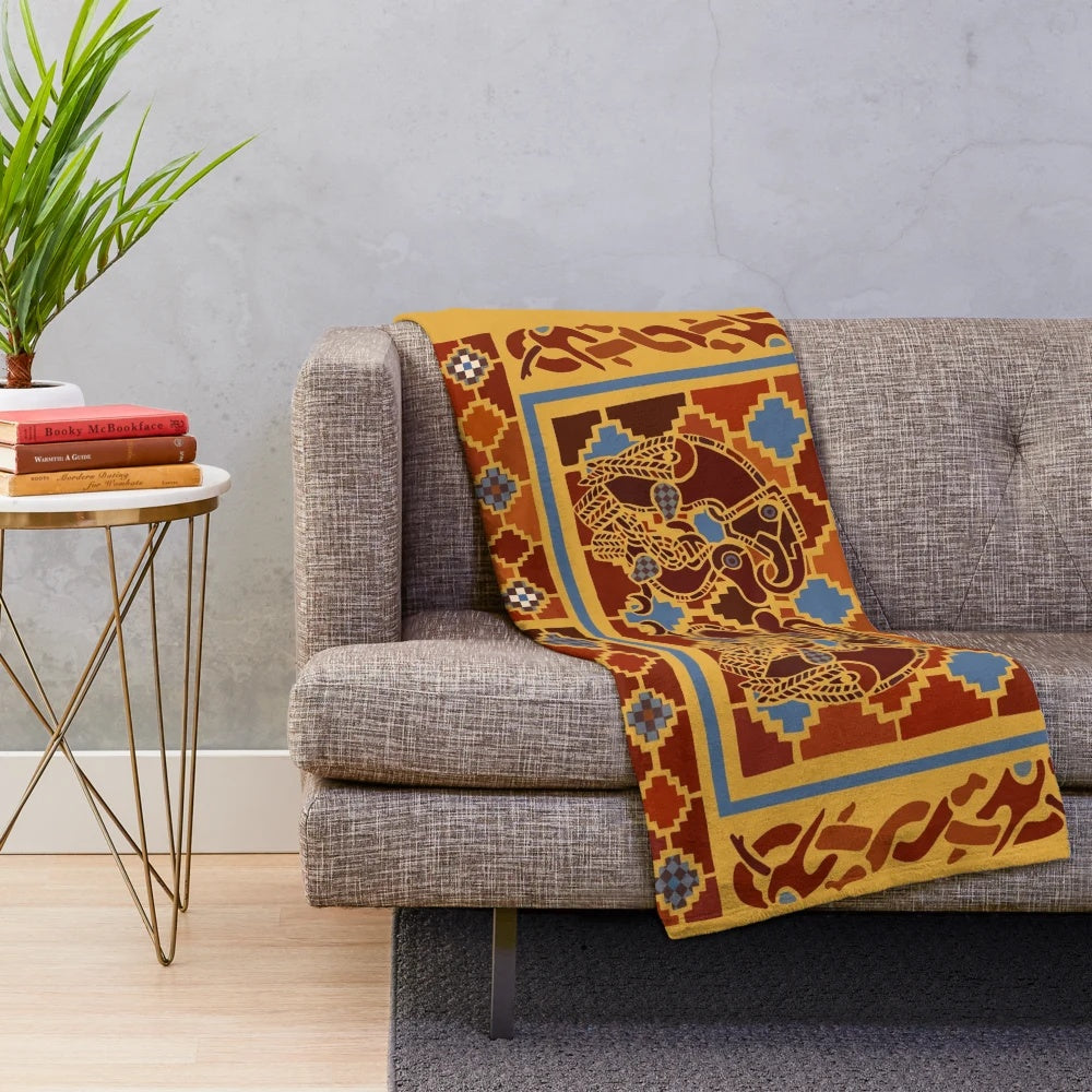 Plush blanket with eagle design inspired by the Sutton Hoo archaeological site