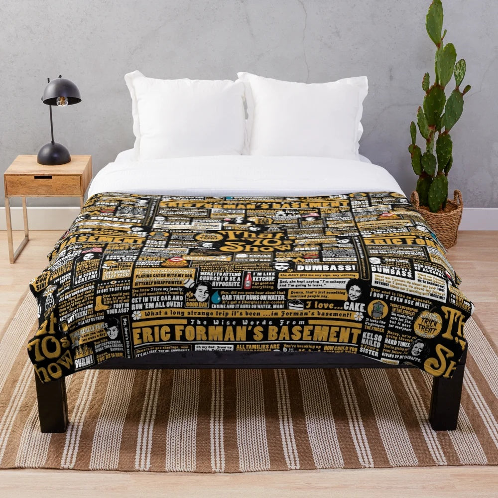 Plush blanket featuring the iconic characters and setting of the classic sitcom That '70s Show