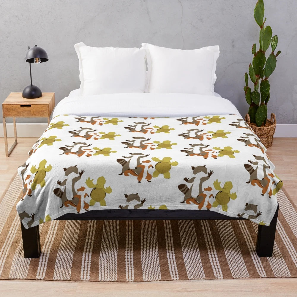 Plush blanket featuring characters from the animated movie "Over the Hedge