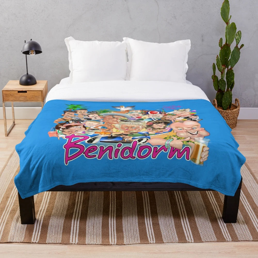 Benidorm plush blanket featuring the show's iconic characters