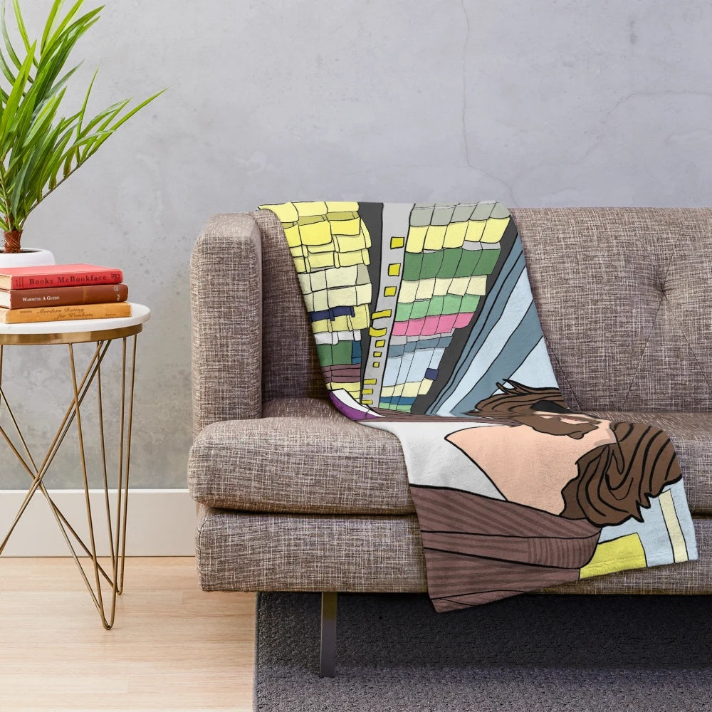 Plush blanket with The Big Lebowski inspired design