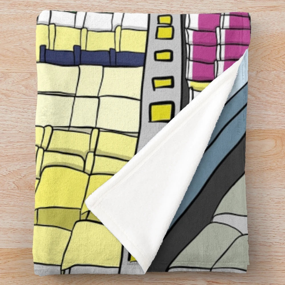 Plush blanket with The Big Lebowski inspired design
