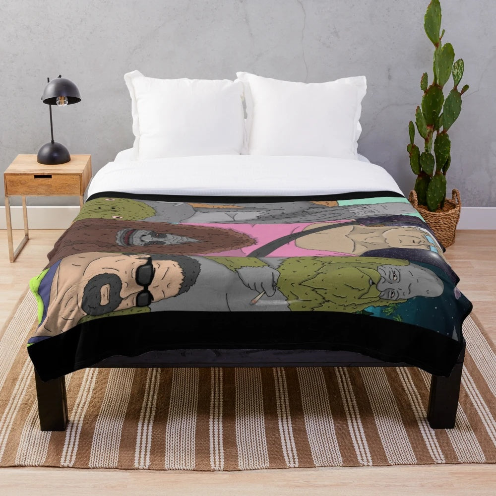 A cozy and soft plush blanket inspired by the characters and themes of The Big Lez Show