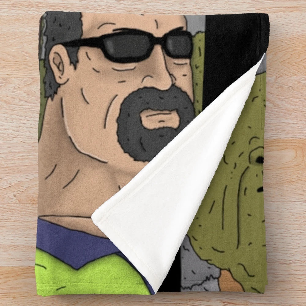 A cozy and soft plush blanket inspired by the characters and themes of The Big Lez Show