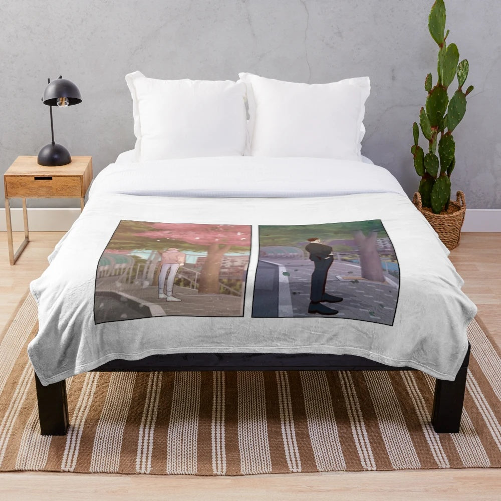 A soft, snuggly plush blanket featuring a scene from the popular Korean manhwa 'Dangerous Convenience Store
