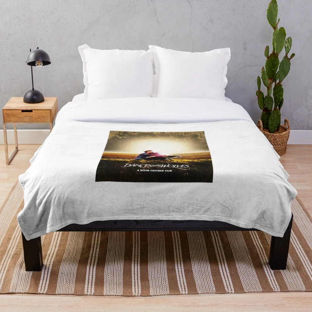 Soft and plush blanket featuring a wolf design, inspired by the classic movie "Dances with Wolves