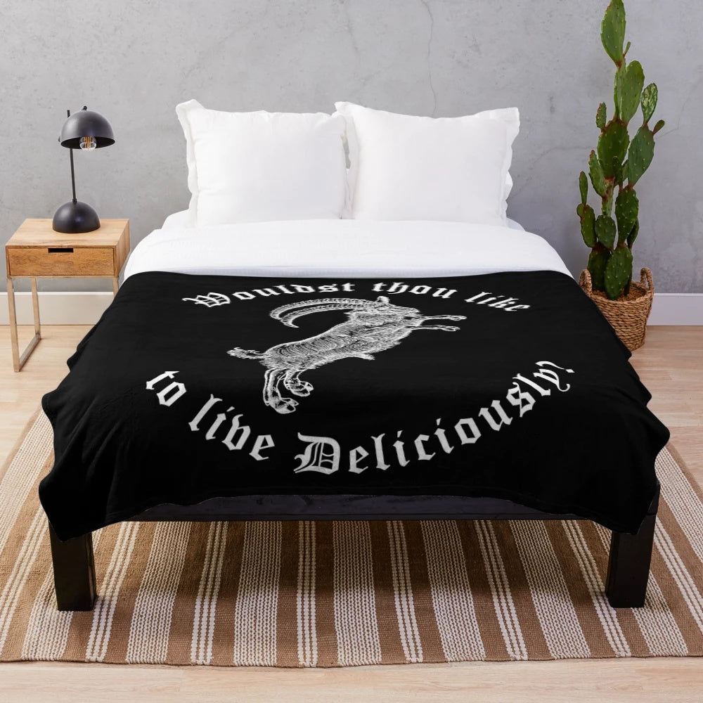 Cozy plush blanket with gothic and witch-inspired design