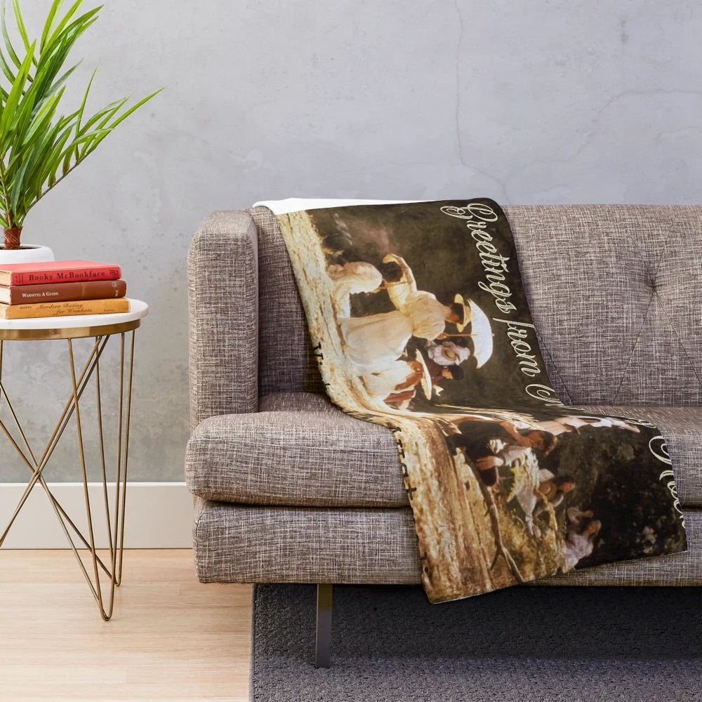 Plush blanket with impressionistic landscape inspired by the film Hanging Rock