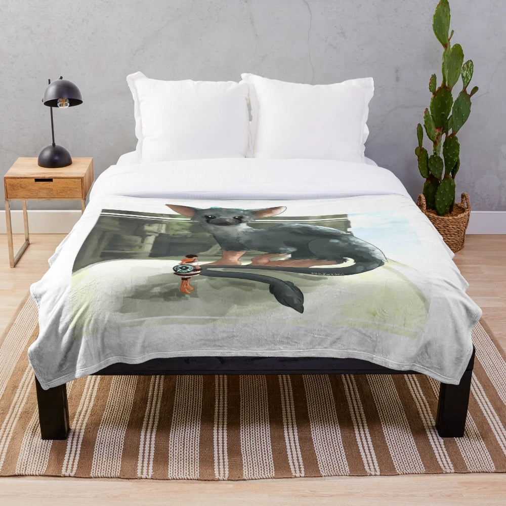 Trico-inspired plush blanket featuring a soft, snuggly design