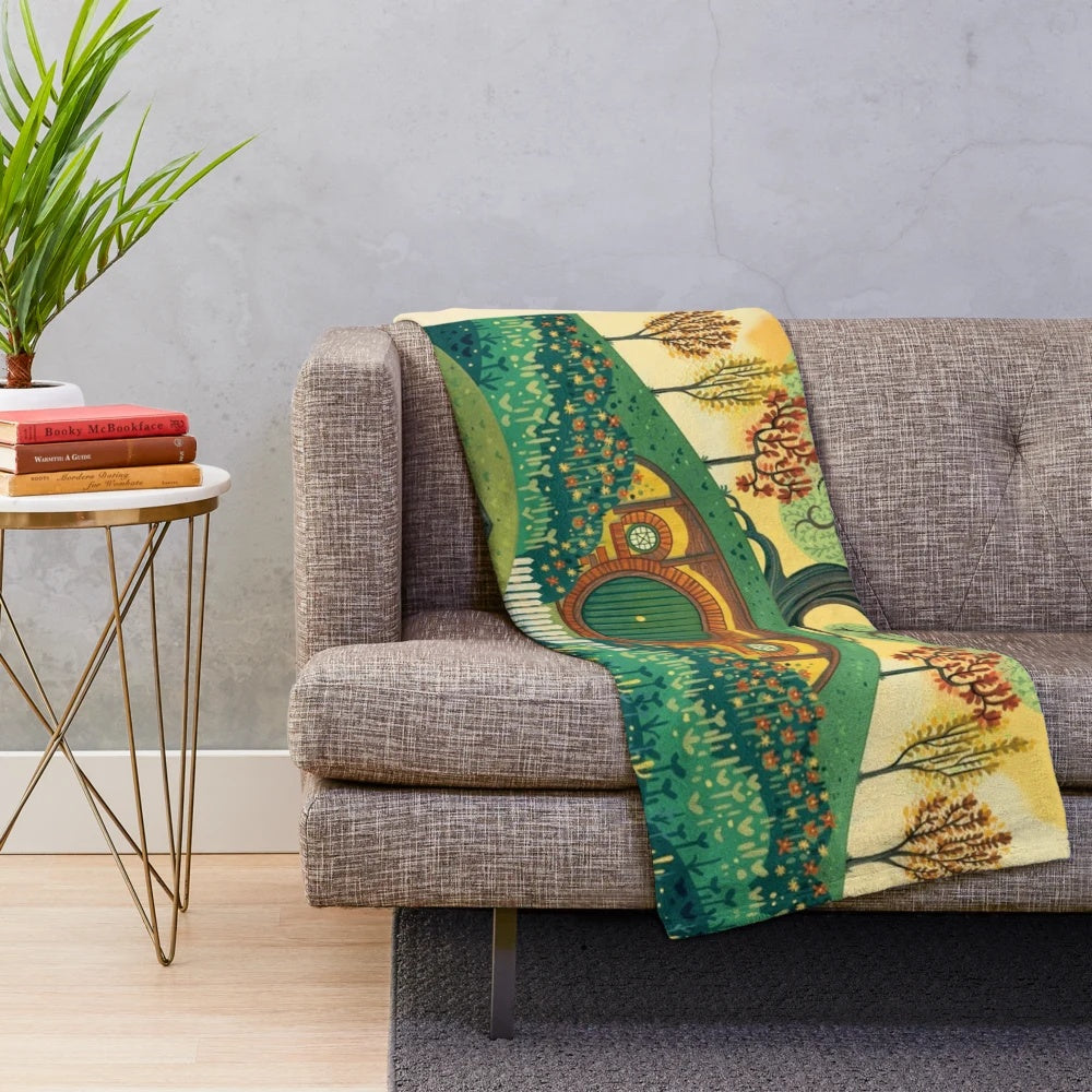 Plush blanket with fantasy and sci-fi design elements