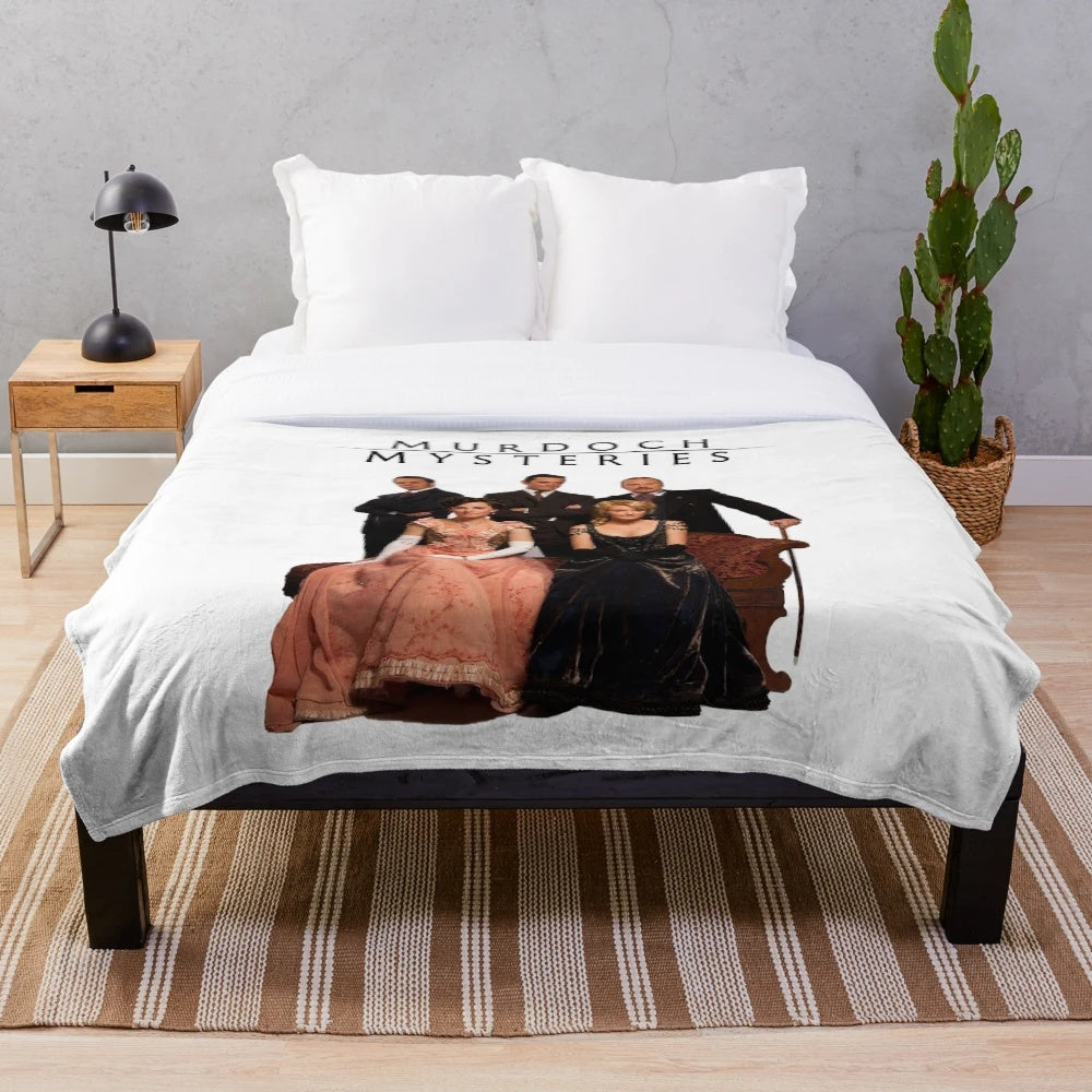 Plush blanket with Murdoch Mysteries-inspired design