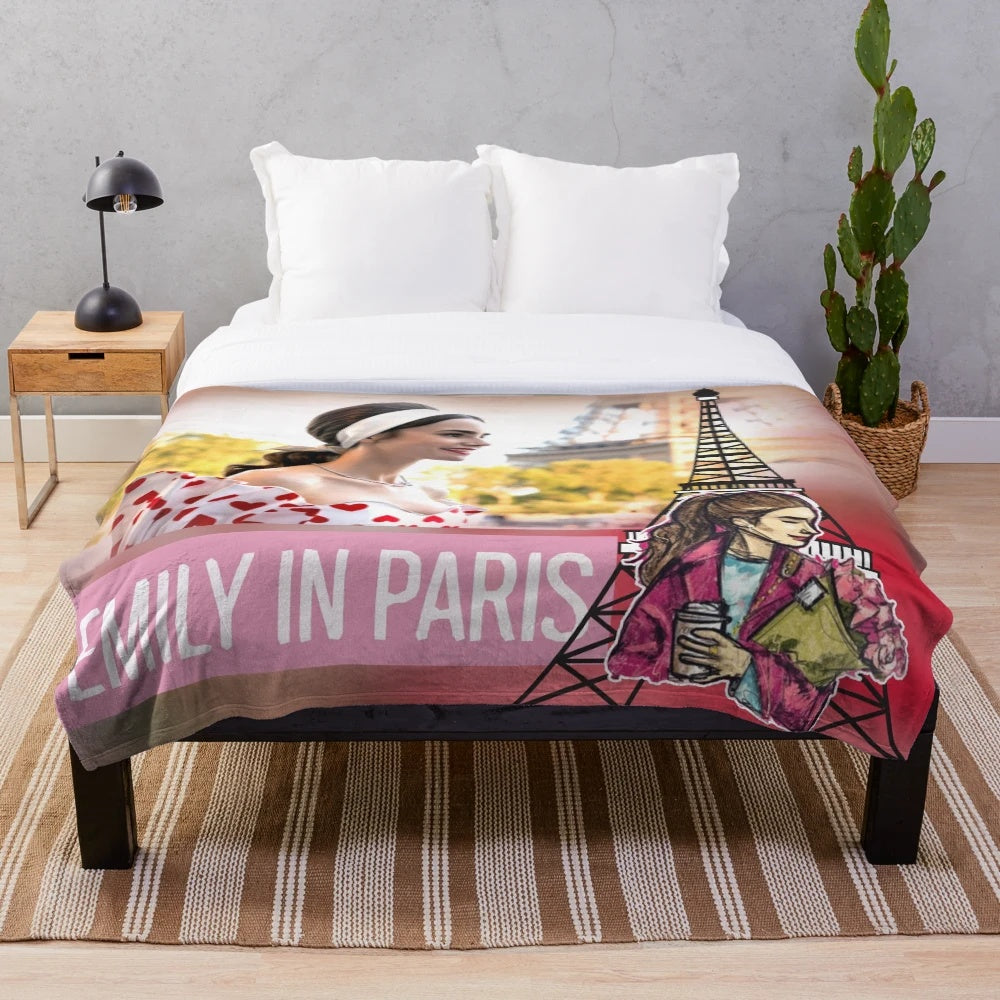 Emily in Paris-inspired plush blanket with a cozy, soft design