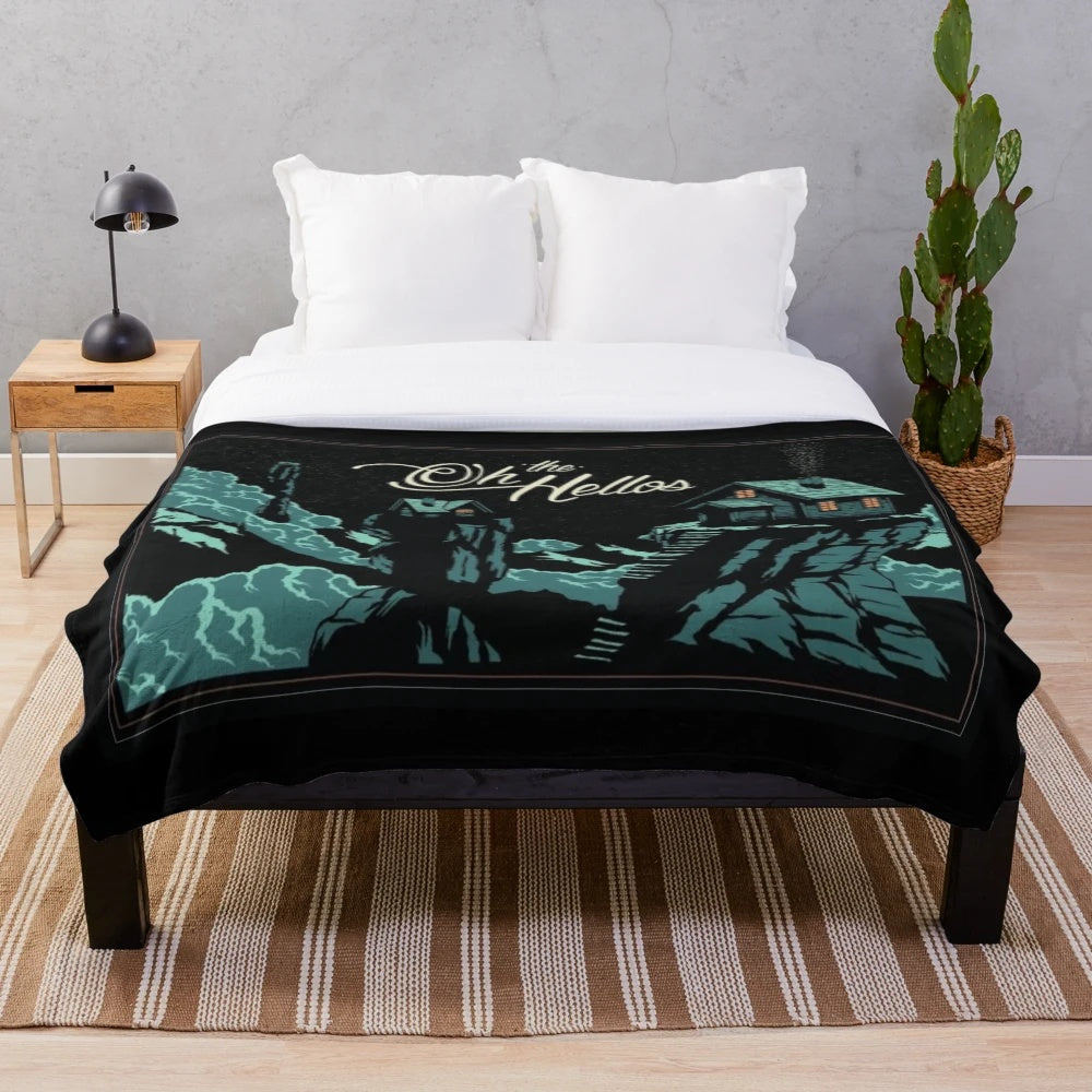 Plush blanket with rustic mountain design inspired by indie folk band The Oh Hellos