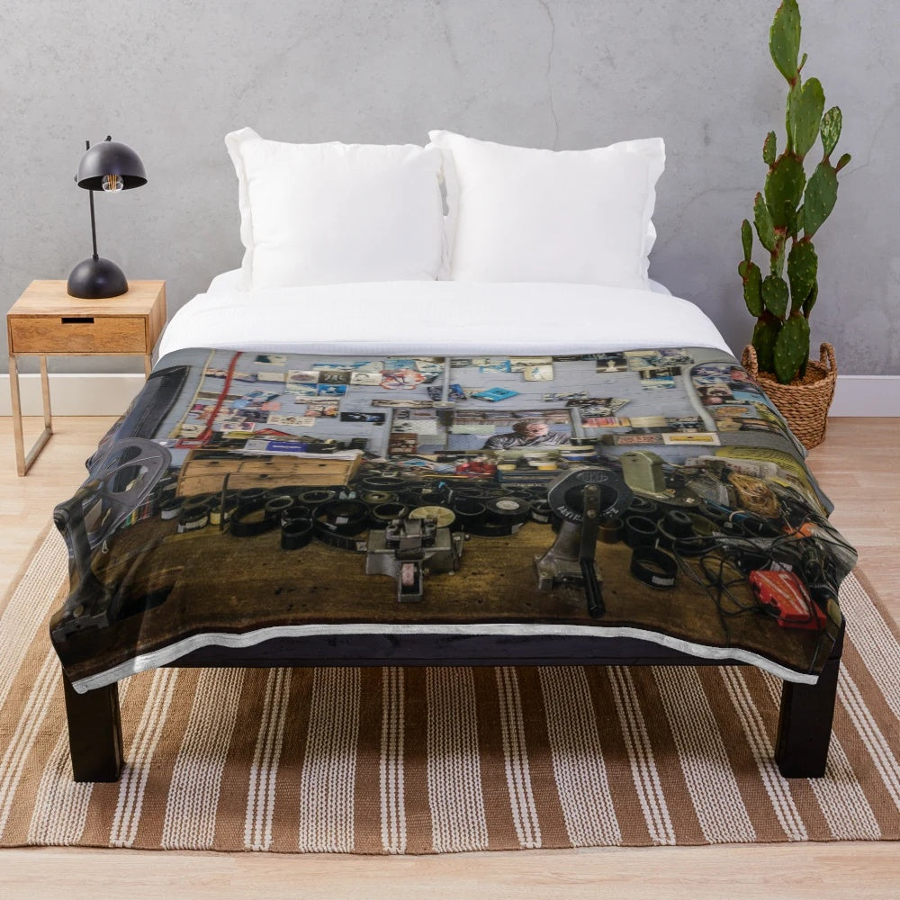 Plush blanket featuring the projection booth of the Rio Cinema