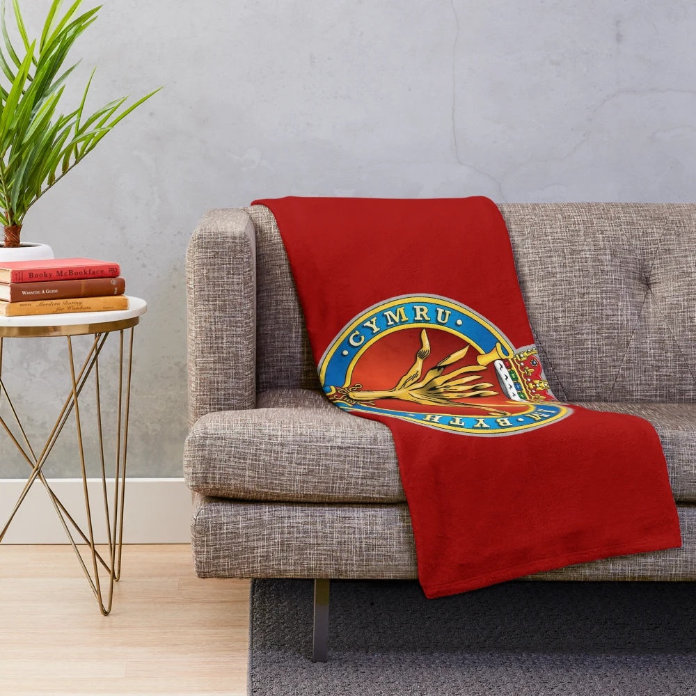 Plush blanket featuring the crest and colors of the Welsh Guards of the British Army
