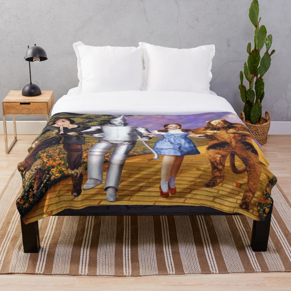 Plush blanket featuring characters and imagery from the classic film The Wizard of Oz