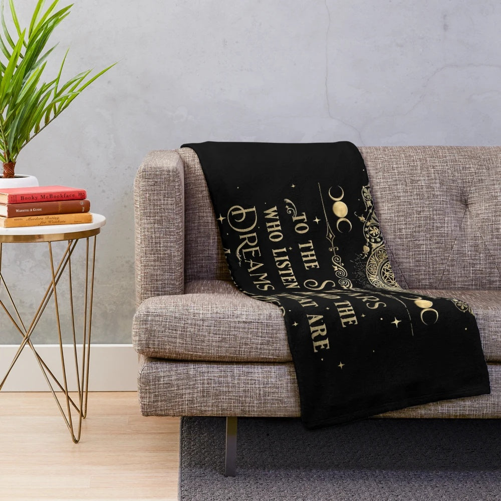 Cozy plush blanket featuring a design inspired by the "A Court of Thorns and Roses" series by Sarah J. Maas