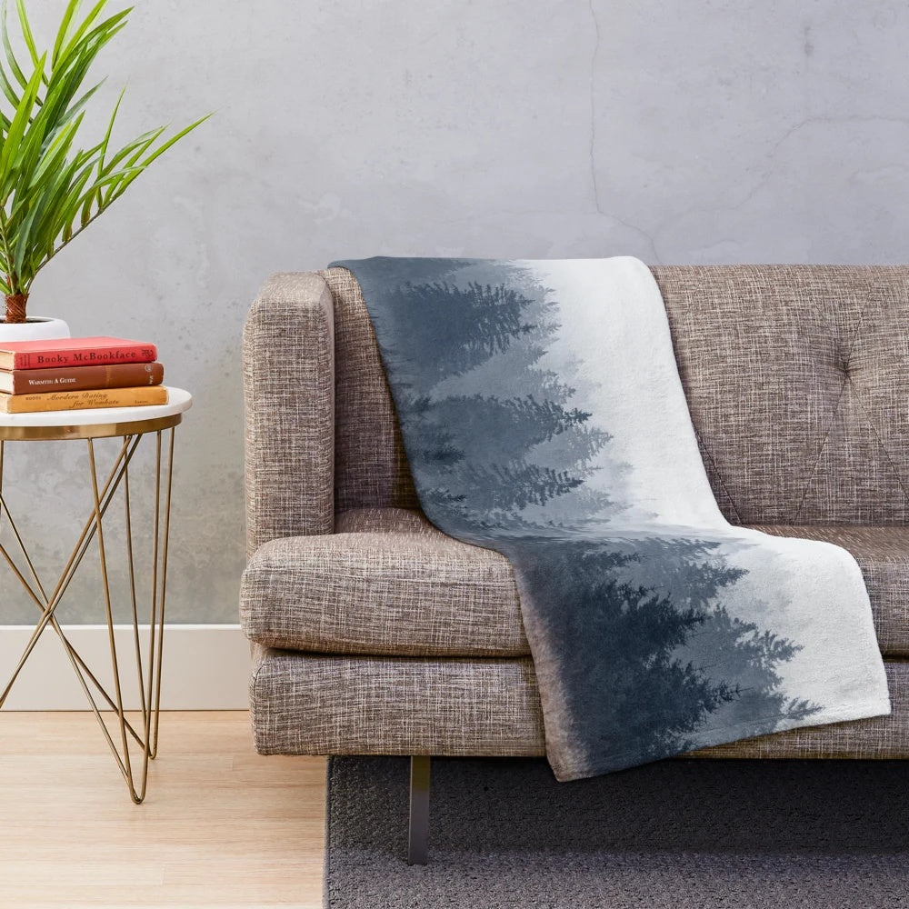 Plush blanket featuring a misty autumn wilderness forest landscape