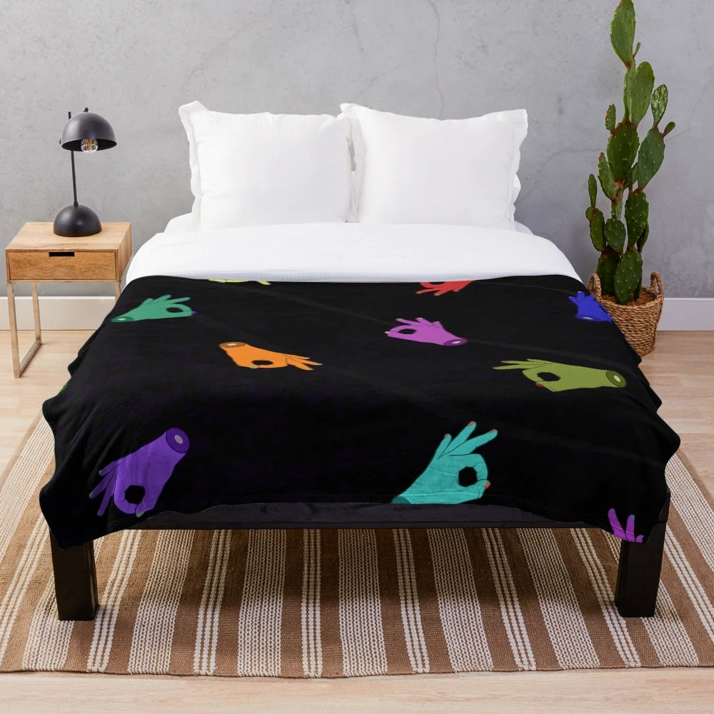 Soft and plush blanket with a circle game/gotcha meme design