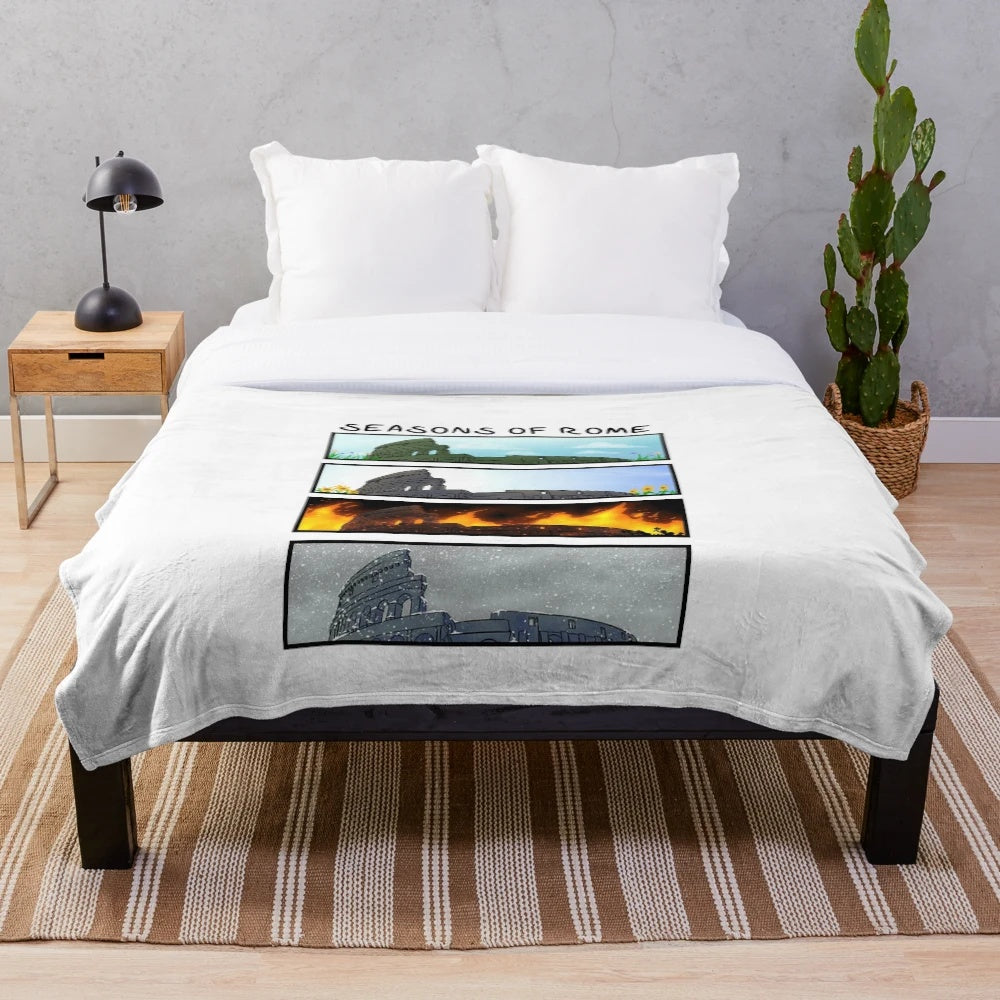 Soft and cozy plush blanket with a Seasons of Rome inspired design