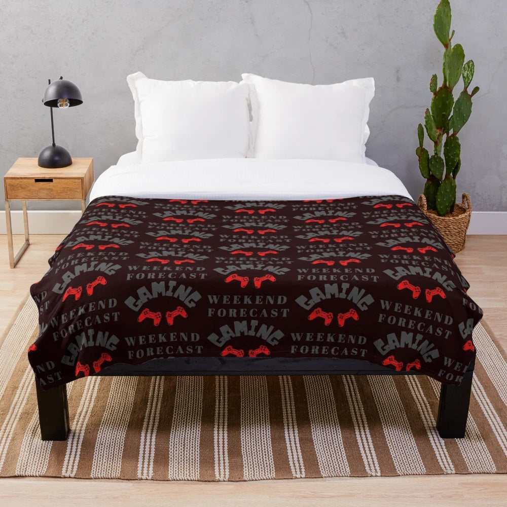 Soft and cozy plush blanket with "WEEKEND FORECAST" design