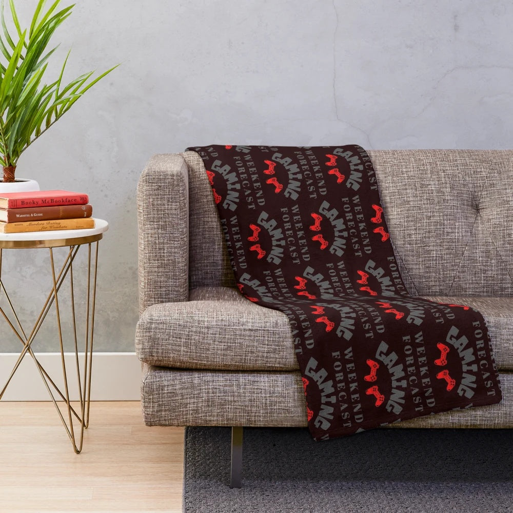 Soft and cozy plush blanket with "WEEKEND FORECAST" design