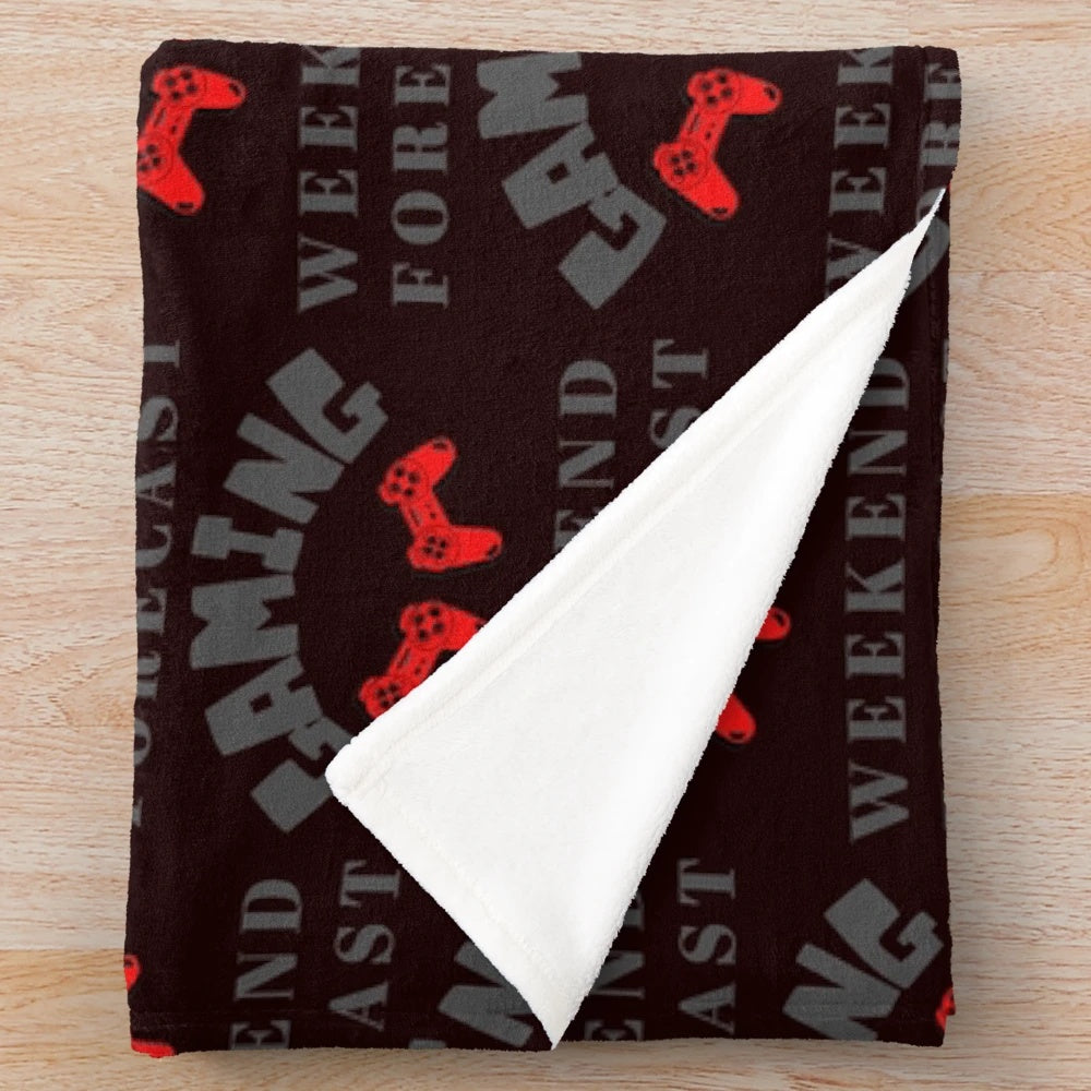Soft and cozy plush blanket with "WEEKEND FORECAST" design