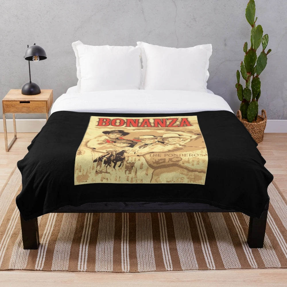 Plush blanket with a classic western TV series design