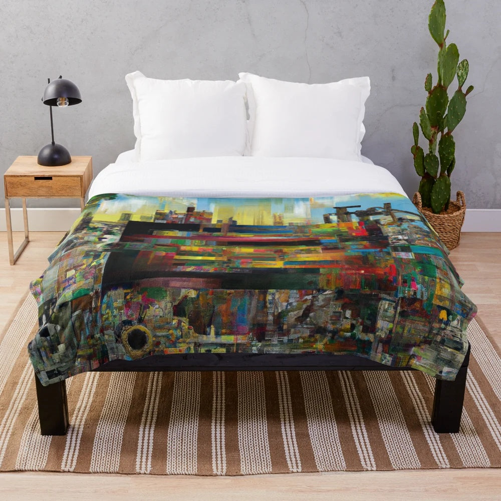 Soft plush blanket featuring abstract art and graphic design patterns