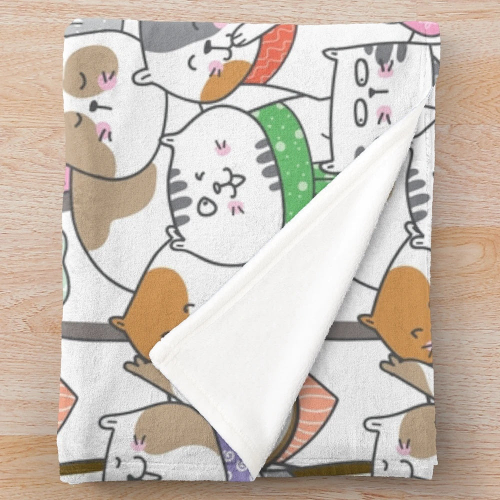 Soft, plush blanket featuring a pattern of adorable animal illustrations